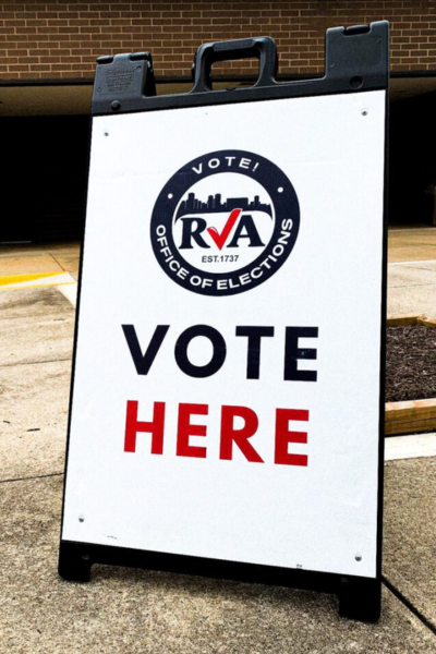 A sign outside the Richmond Office of Elections saying 